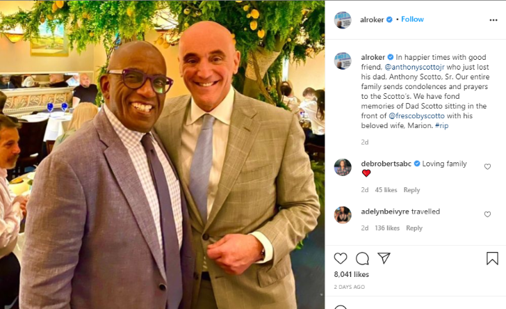 Al Roker sends condolences to his friend Anthony Scotto Jr. after his father's demise.